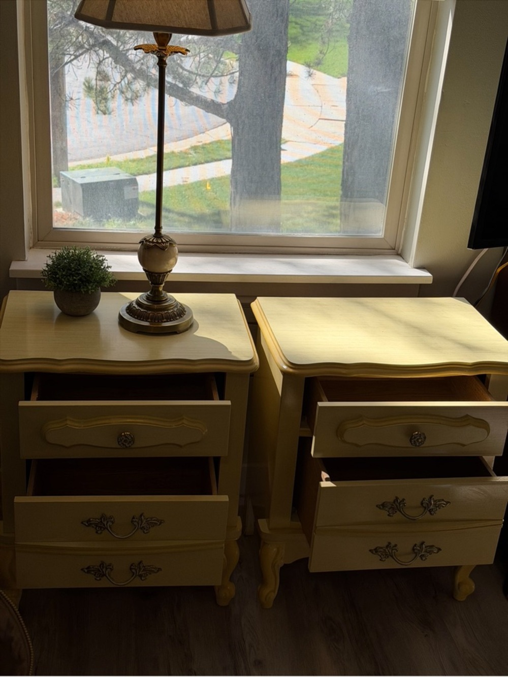 Sears Vintage Cream Yellow Nightstands - Pair